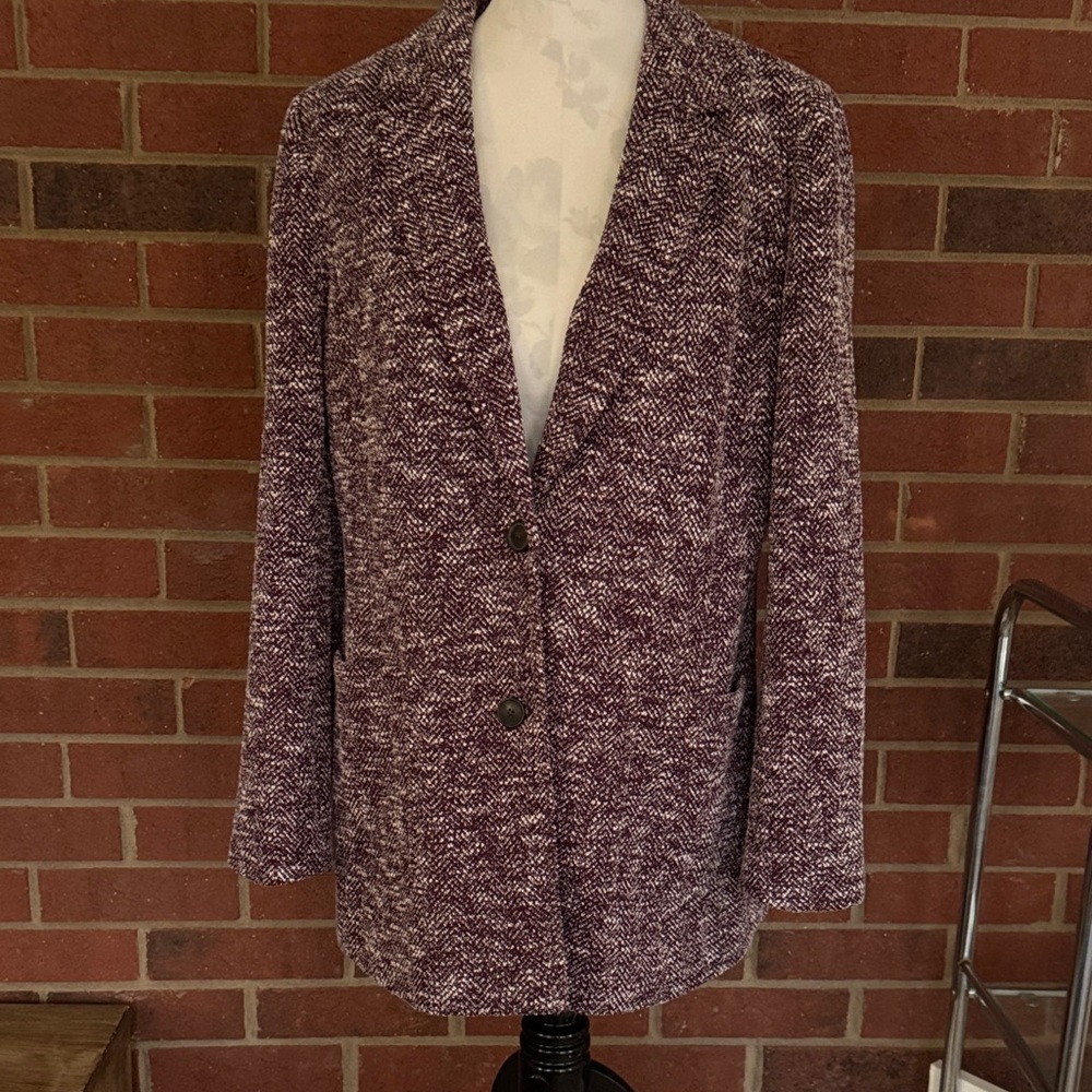 Talbots MÉLANGE HERRINGBONE Maroon Tweed 2 Button Blazer